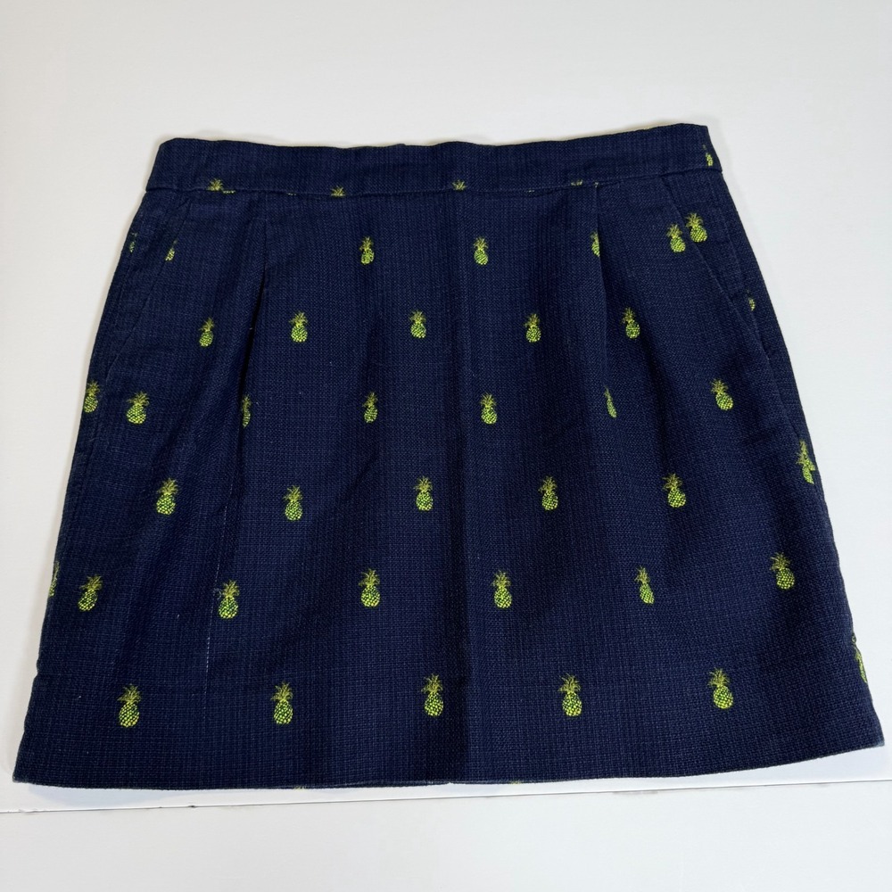 J.Crew Basketweave Mini Skirt Womens 4 Blue Cotton Pockets Pineapple Printed